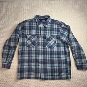 Pendleton Limited Edition Beach Boys Board Shirt Blue Plaid Wool Flannel Mens L